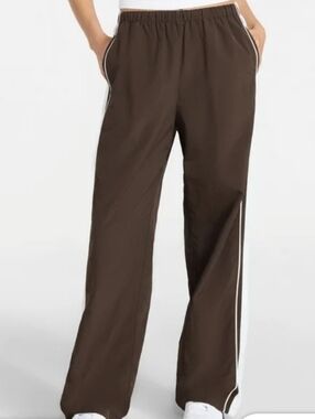 Brown Wide-Leg Track Pants with White Side Stripe